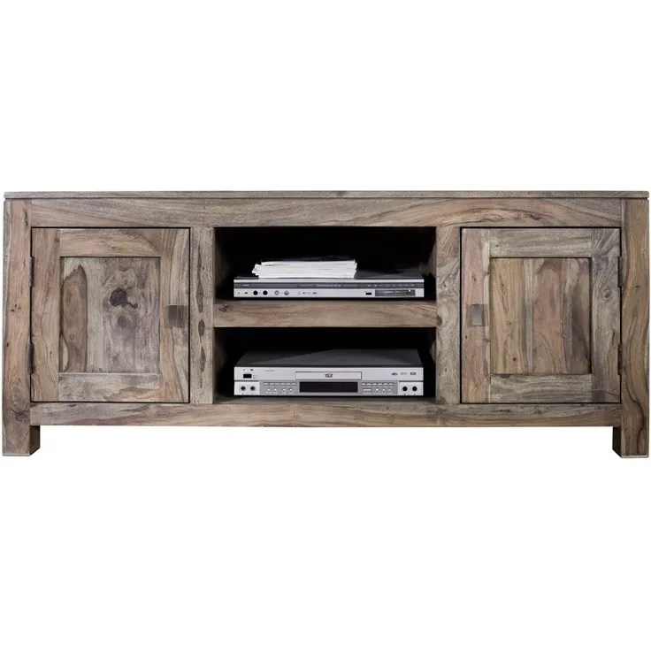 Massivmoebel24 TV-Board (TV-Board Sheesham 145x45x60 grau geölt NATURE GREY #41)