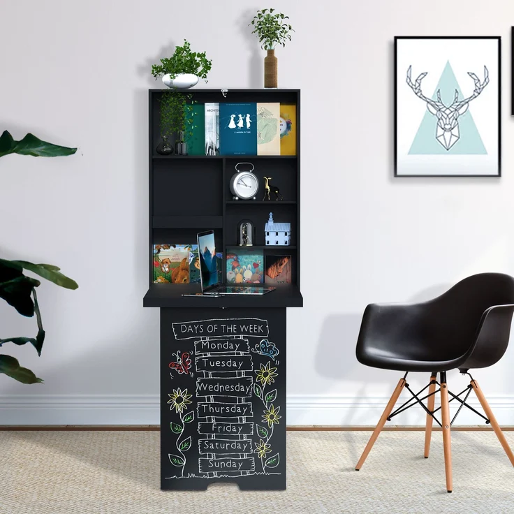 MELAYR, Wandklapptisch Wandschreibtisch, inkl. Schreibtafel, 60 cm x 94.5 cm x 147 cm, Schwarz – Bild 4