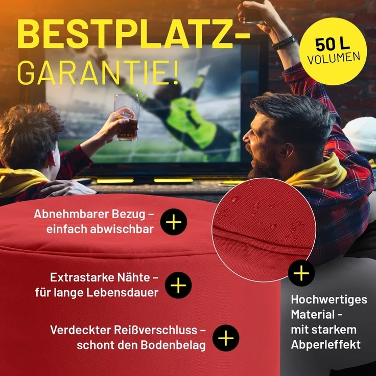 Lumaland Sitzsack-Hocker EM-Set 3-tlg. 150l schwarz/rot/gelb 1x schwarz/1x rot/1x gelb – Bild 4
