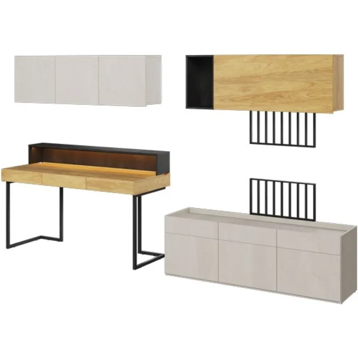 Kinderzimmer-Set Teen Flex 8-teilig Hickory Natur betonfarben Raw Steel