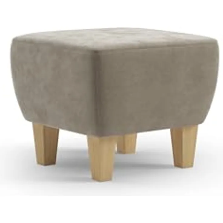 Cavadore Hocker Vida / Polsterhocker mit massiven Holzfüßen in Buche / 52 x 46 x 52 / Mikrofaser, Perlbeige