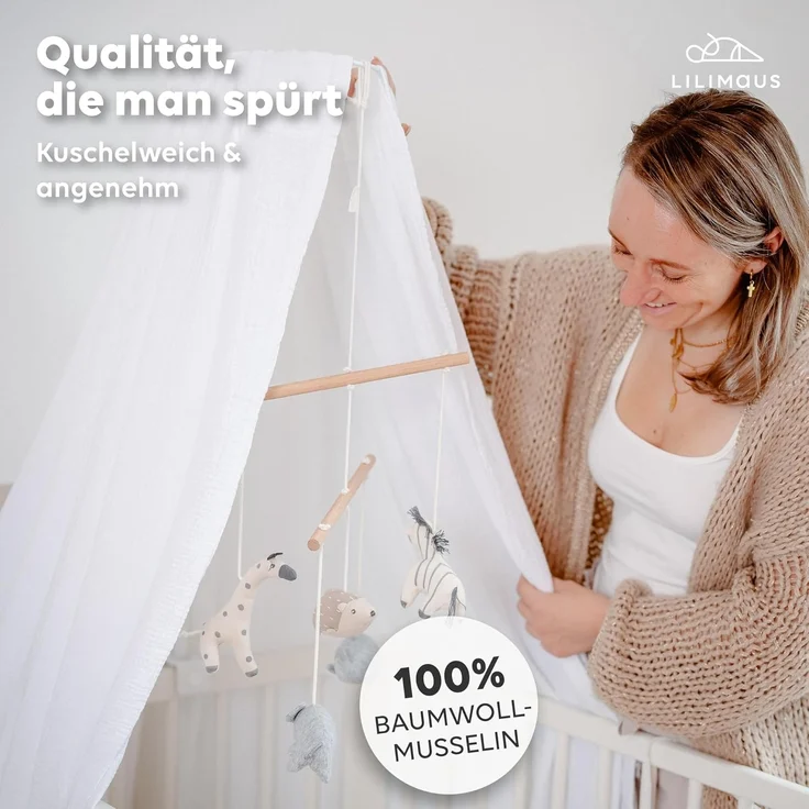 lilimaus Betthimmel Handgefertigter Musselin Betthimmel aus 100% Baumwolle für Babybett, Stoffhimmel für Babybett-Deko im Kinderzimmer und Spielzimmer – Bild 2