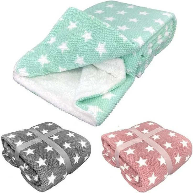 Wohndecke Flauschige Sterne Kuscheldecke 150x200 Sofadecke, heimtexland, mit kuschelig weicher Sherpa Fell Rückseite I Mint – Bild 4