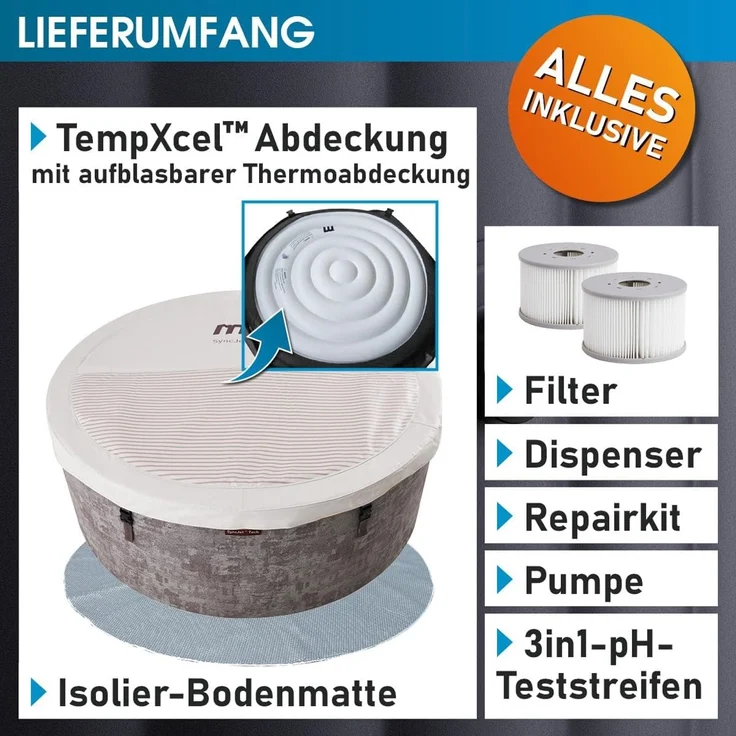 BRAST Whirlpool MSpa Verto-Serie, 5 Modelle, In- Outdoor Pool, Winterfest, (MSpa Cocoon für 6 Personen mit Schaumstruktur, Ø180x65cm, 130 Massagedüsen in 3 Intensitäten), einfache Steuerung per App – Bild 7