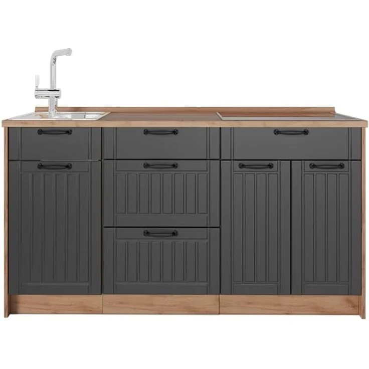 Küchenblock Fame-Line Dunkelgrau 150 cm, AP Eiche Vicco – Bild 1
