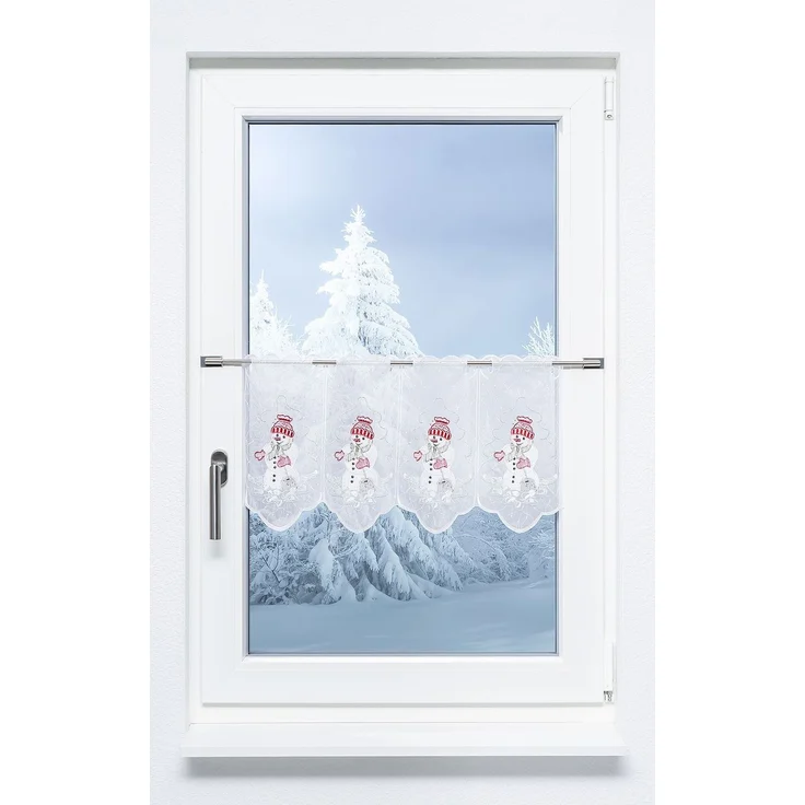 Scheibengardine Plauener Spitze - Snowman (Bx H) 146.70cm * 30cm Rot/kaminrot – Bild 1