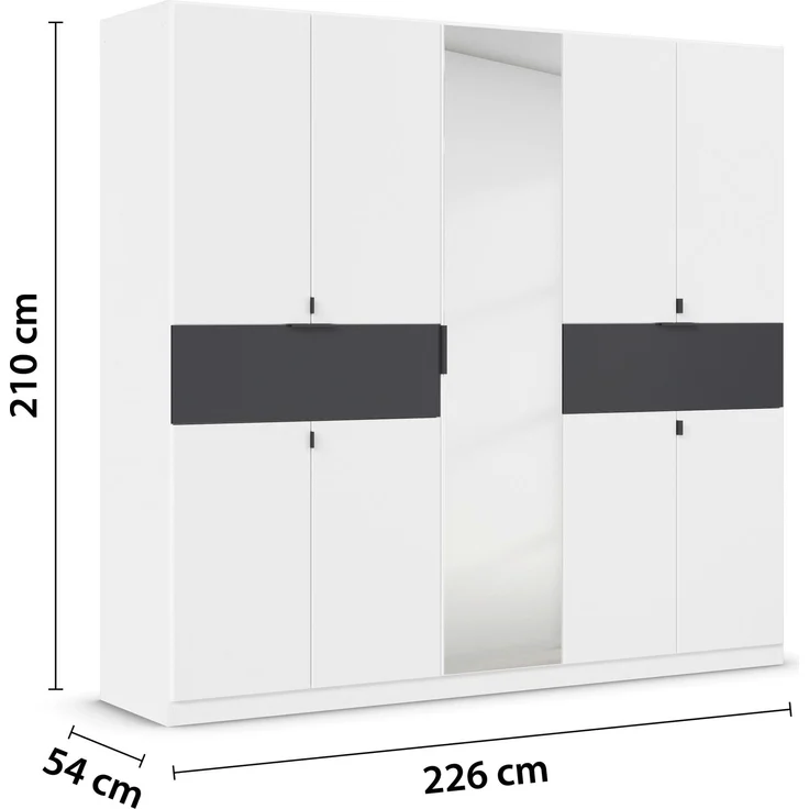 rauch Kleiderschrank, Drehtürenschrank TICAO, 9-türig, 1 Spiegeltüre, 2 Schubkästen, inkl. Türdämpferset, Alpinweiß, 226 x 210 x 54 cm – Bild 4