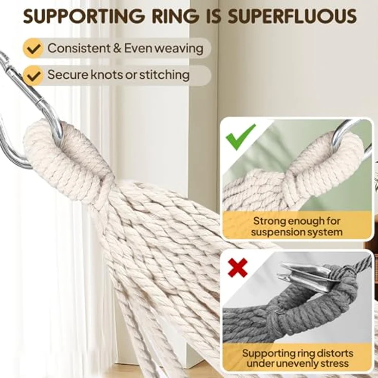 ANYOO Hängematte Outdoor Baumwolle Bequemer Stoff mit Baumfreundlichen Gurten zum Aufhängen, Robuste Tragbare Hängematte mit Reisetasche für Garten, Indoor, Balkon, Terrasse, Camping – Bild 7