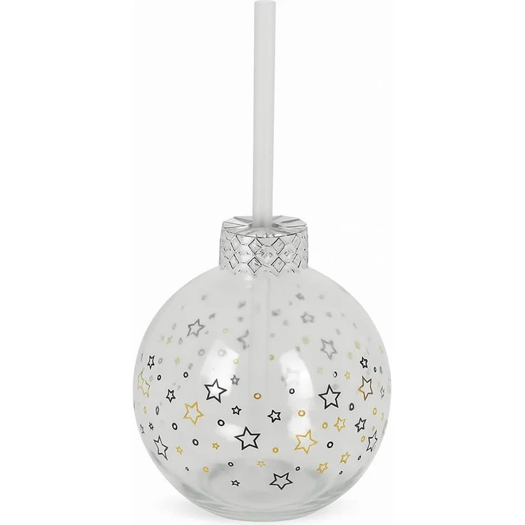 BURI Trinkglas Christbaumkugel 400ml 8er Set aus Glas mit 19cm Strohhalm Weihnachten Winter Advent Getränkegläser Party Xmas Kugelglas Festliche Deko – Bild 2