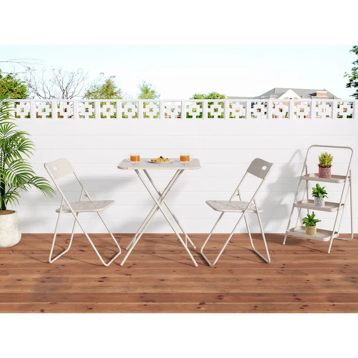 Outdoor 3-Piece Foldable Bistro Set, E coating Folding Outdoor Patio Furniture Sets, 2 Chairs and 1 Table, Weather-Resistant Outdoor/Indoor Conversation Set for Patio,Beige