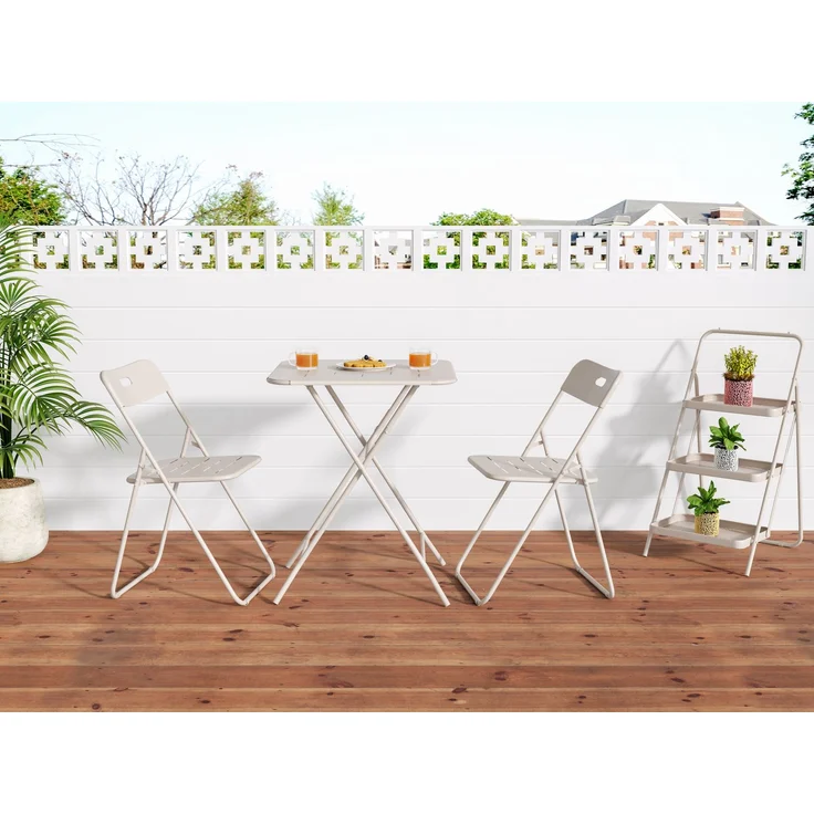 Outdoor 3-Piece Foldable Bistro Set, E coating Folding Outdoor Patio Furniture Sets, 2 Chairs and 1 Table, Weather-Resistant Outdoor/Indoor Conversation Set for Patio,Beige – Bild 1