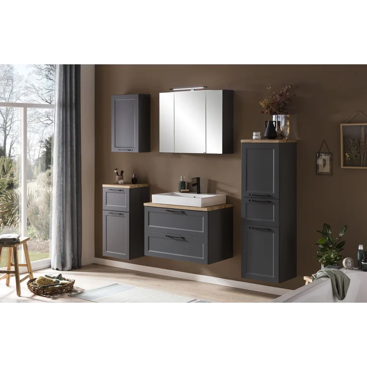 Waschtisch >Lyon< in grau, Wotaneiche, MDF - 80x63x47cm (BxHxT) – Bild 8
