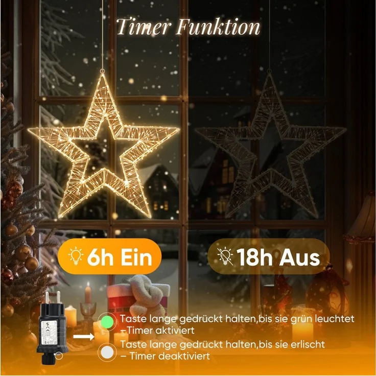 Salcar LED-Lichterkette Lichtkranz LED 3D-Dekokranz Weihnachtskranz Hängekranz Innen & Außen, 2er-Set/Ø35cm 400LED/ 8 Modi/ Timer & Memory Stern Lichterkreis – Bild 4