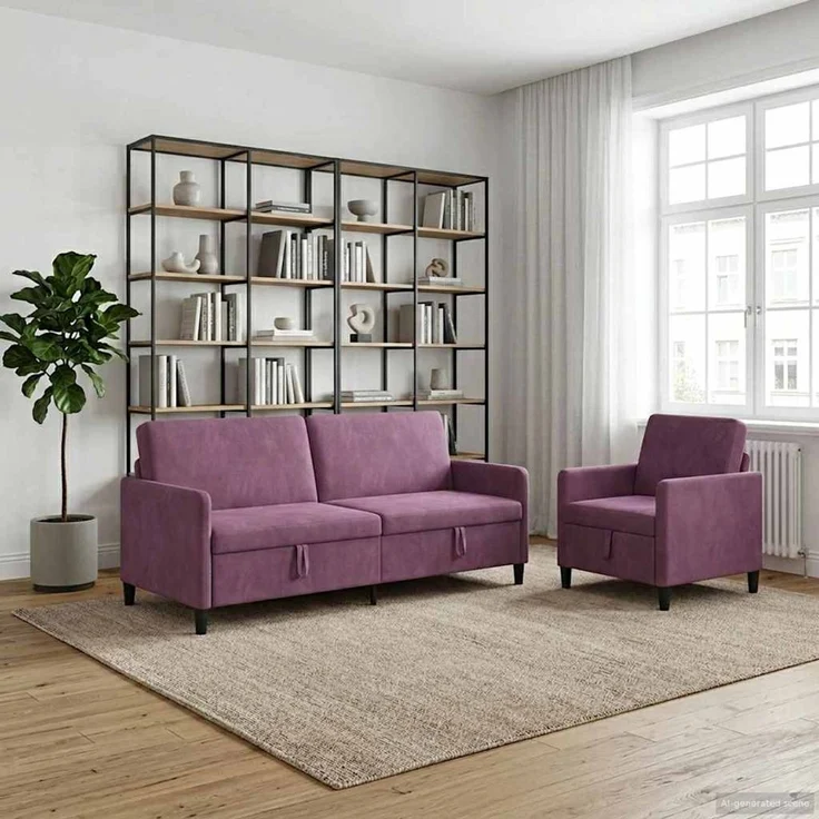vidaXL Sofa Set mit Stauraum 2 stk. Lila Polyester 3429259 – Bild 3