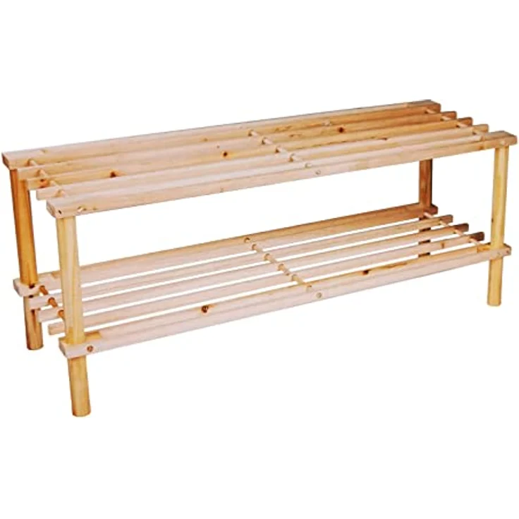 Lifetime Garden alpina. Schuhregal, 74 x 26 x 30 CM, zwei Lagen, FSC-zertifiziert, Holz, beige – Bild 1
