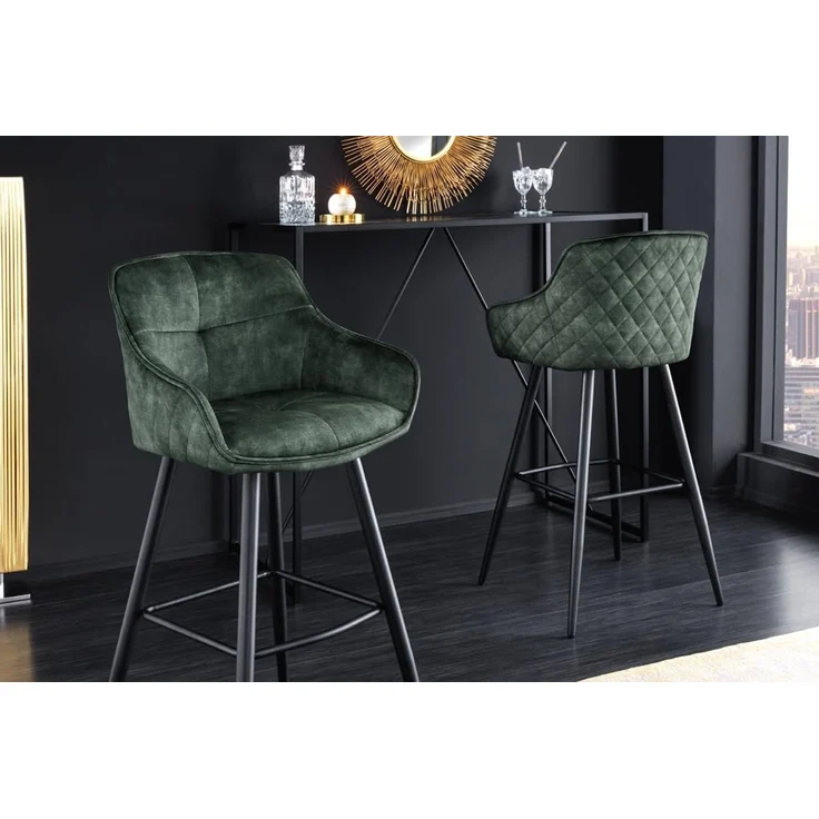 riess-ambiente Barhocker EUPHORIA grün / schwarz (Einzelartikel, 1 St), Esszimmer · Samt · Edelstahl · mit Lehne · Tresenstuhl · Barock Design – Bild 2