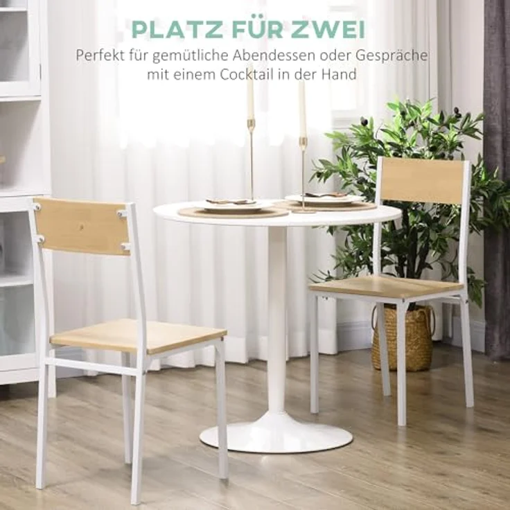 HOMCOM Esstisch Moderner Küchentisch mit Stahlfuß (Küchentisch, 1-St, Esszimmertisch), für Wohnzimmer, Ø70 x 75 cm, Weiß – Bild 5