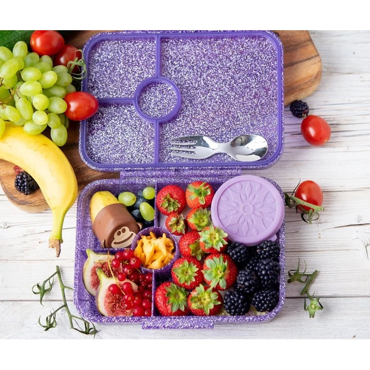 LEKKABOX Lunchbox Glitzer Brotdose, 4 Fächer - Kinder Bento Box Vesperdose Brotbox, Für feuchte Lebensmittel auslaufsichere Bento Box, inkl. extra Trenner – Bild 3