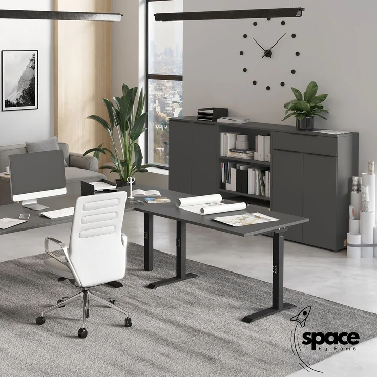 bümö Space Aktenregal Holz, Mehrzweckregal 80 cm breit in Graphit - Regal für 3 OH, Büro Regal klein als Möbel für Arbeitszimmer, Büroregal, Bücherregal & Ordnerregal, SPCAR3OH547 – Bild 3