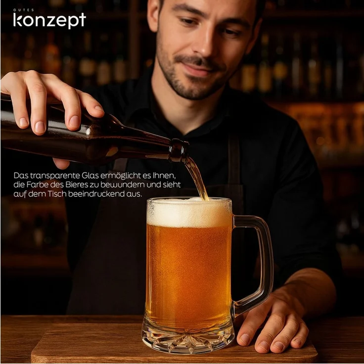 KONZEPT Bierkrug 0,5 Liter – Biergläser mit Henkel & verstärktem Boden, 4-tlg, spülmaschinenfest – Bild 1