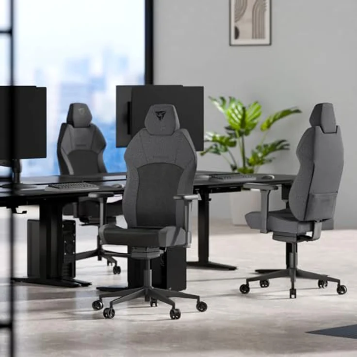 ThunderX3 SOLO 360, Ergonomischer Gaming-Stuhl mit Mesh-Bezug, 3D Armlehnen und synchronem Wippmechanismus, schwarz – Bild 2