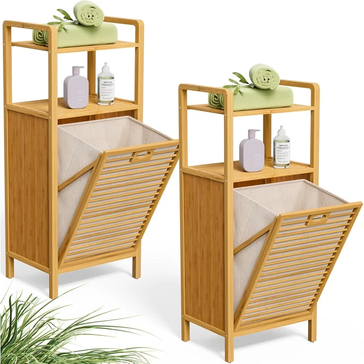 CASARIA® Wäschekorb, 2 Stück, Bambus natur, 30 x 40 x 95 cm – Bild 1