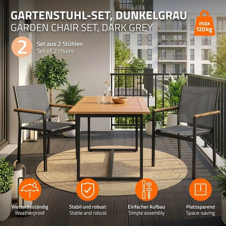 ML-DESIGN Gartenstuhl Terrassenstühle mit Aluminiumgestell Balkonstuhl wetterfest stapelbar (2 St), 2er Set Sessel mit Armlehnen-Holzoptik für Garten Balkon Terrasse – Bild 1