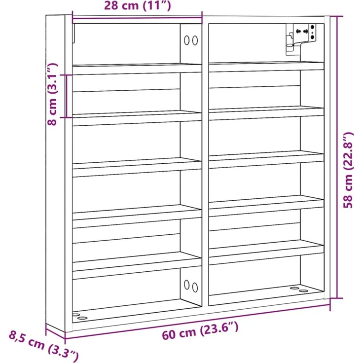vidaXL Vitrinenschrank Räuchereiche 60x8,5x58 cm Holzwerkstoff 847965 – Bild 10