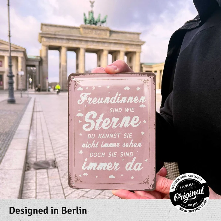 LANOLU Blechschild Freundinnen sind wie Steine - 15x20cm – Metall – Rosa – 15146 – Bild 2
