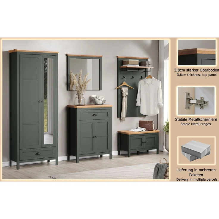 Garderobe Set Stanton in grün und Eiche Landhaus 260 x 198 cm – Bild 17