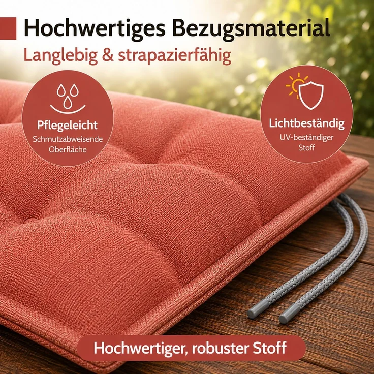 BURI 6x Auflagen Set Hochlehner für Gartenstühle 120x48x7cm Sesselauflagen Polster UV Lichtecht - Gartenstuhlauflagen Stuhlkissen mit Dicker Schaumstoff Füllung (Terrakotta) – Bild 7
