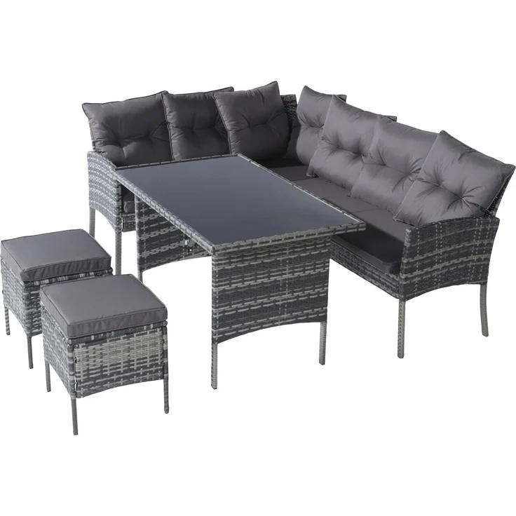 Merax Rattan Gartenmöbel Set 7 Personen, Terassenmöbel Balkonmöbel Set 4-tlg mit Kissen, Gartenlounge Set Loungemöbel Gartengarnitur Sitzgruppe, Grau – Bild 10