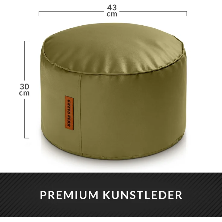 Green Bean® Sitzhocker aus Kunstleder - Pouf mit EPS Perlen Füllung - 43 x 30 cm - perfekte Ergänzung zum Sitzsack - verwelktes Grün – Bild 4