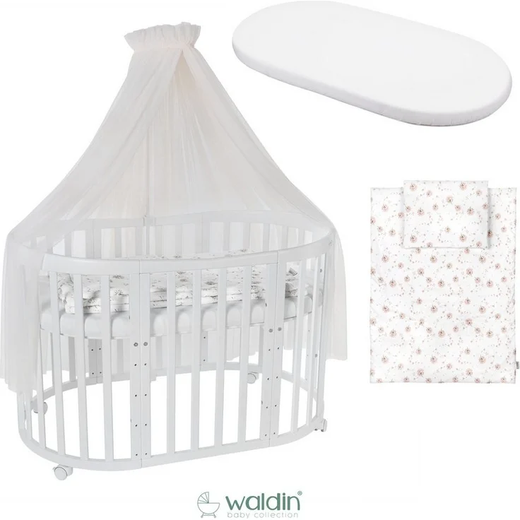 Waldin Babybett Mobiles Babybett OWAL aus Holz 7in1 mit Matratze, mitwachsend – Bild 2