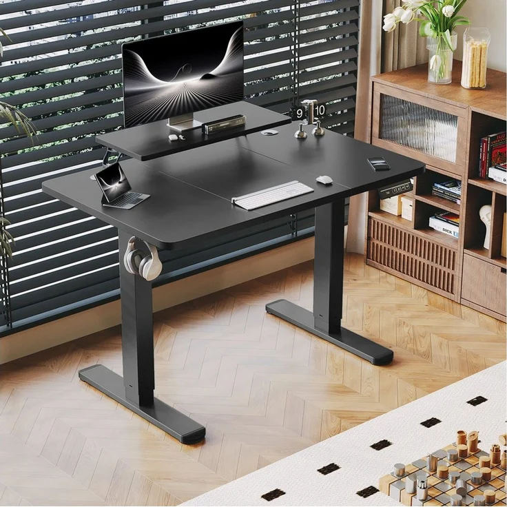 HOMALL Schreibtisch Höhenverstellbarer Schreibtisch mit Monitorständer 120/140/160cm – Bild 2