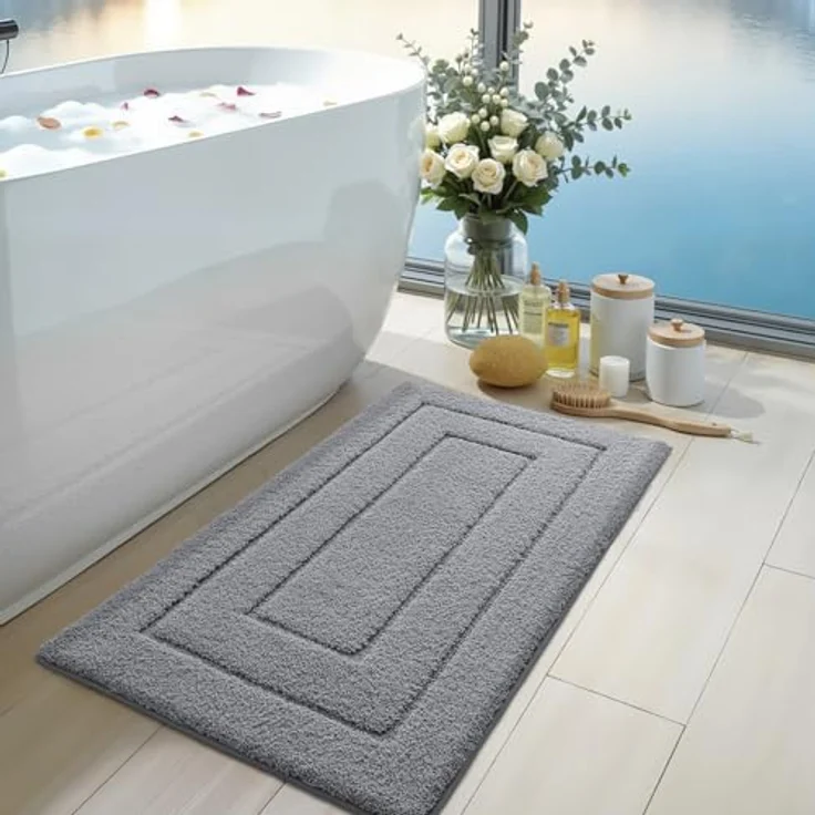 DEXI Badteppich rutschfeste,weicher Badezimmerteppich Wasserabsorbierend Badematte maschinenwaschbar Badvorleger für Dusche,Badewanne und Toilette - Grau,40x60 cm – Bild 4