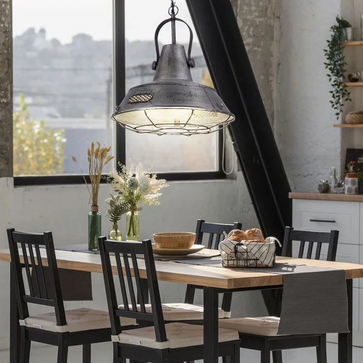 LED Hängelampe, Metall, Industrie, Laterne, silber SA – Bild 5