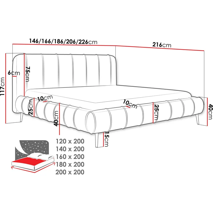 Polsterbett Slim XI mit Füße (Farbe: Kronos 38, Größe: 200x200) – Bild 4