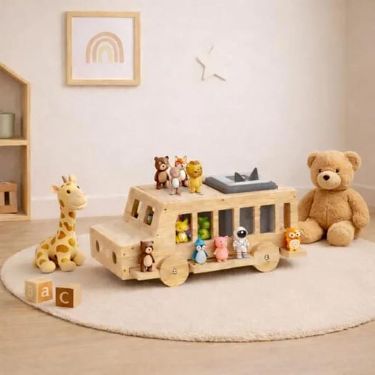 Todeco Tonie-Regal für Toniebox Hörfiguren, Magnetische Aufbewahrung für 20-30 Tonie, Verstärkte Magnetleisten, Freistehende Regale, Kinderregal für Mädchen & Jungen, 3D-Auto mit Rädern – Bild 2