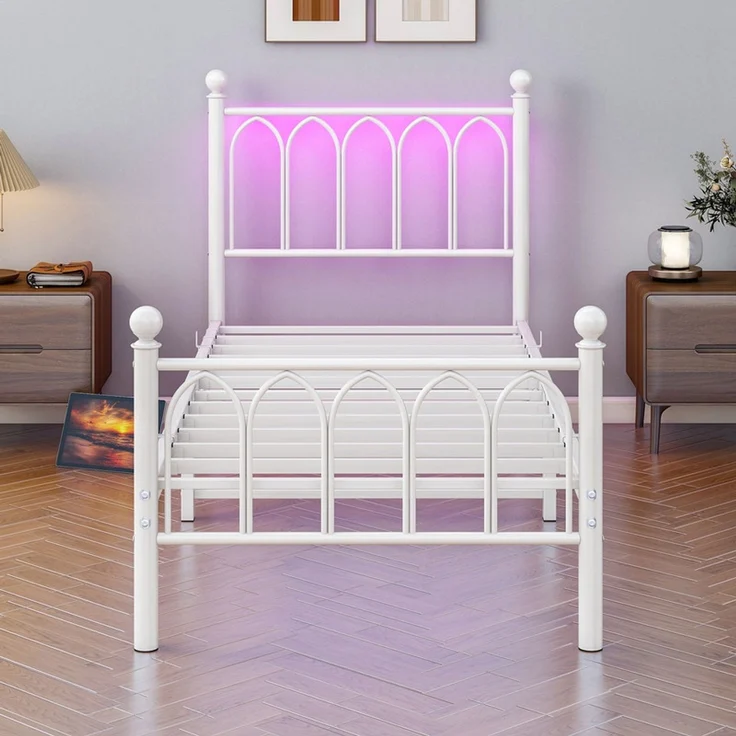 Homerecommend Metallbett 90x200 cm, Einzelbett und Gästebett, mit Lattenrost und minimalistischen Kopfteil, Schwarz – Bild 6