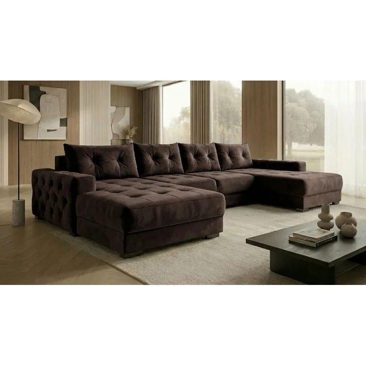 Ecksofa MODENA 320 cm x 185 cm – Stoff: VELUTTO Espresso 6 Farbe: Dunkelbraun