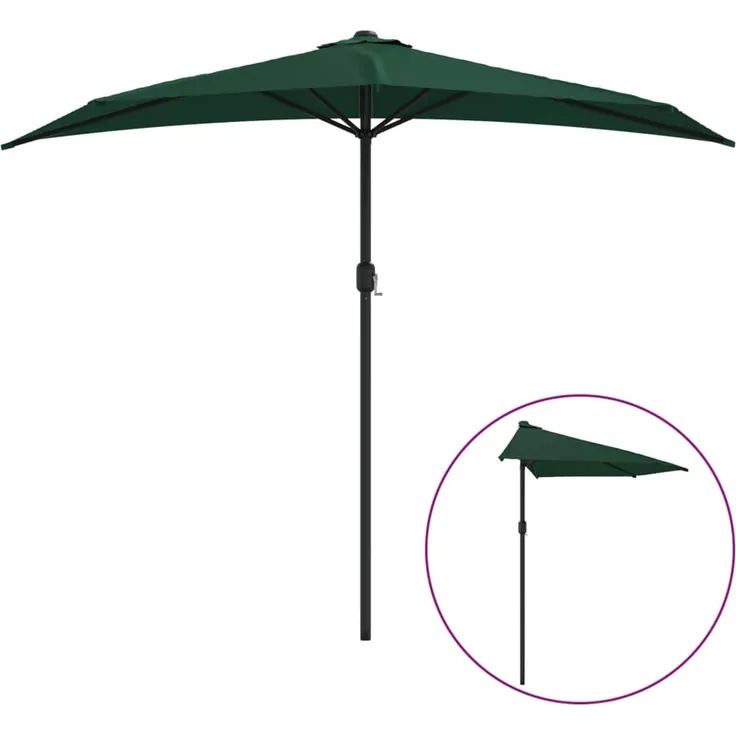 furnicato Balkon-Sonnenschirm Halbrund, Alu-Mast 38 mm, Grün, 270x144 cm mit Kurbelsystem und UV-Schutz