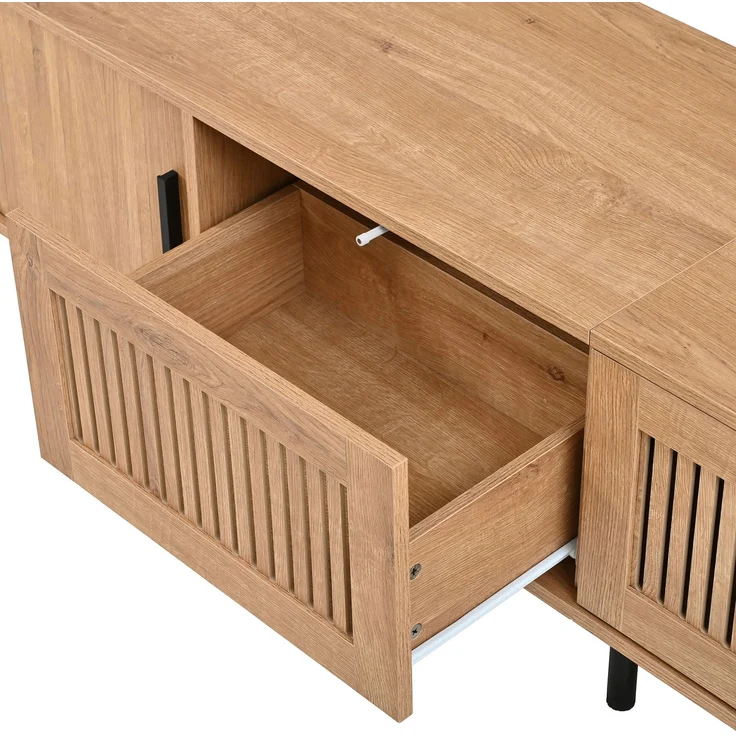 TV-Lowboard 180 x 40 x 44,5 cm aus MDF und PB mit Schiebetüren, Schubladen und LED-Beleuchtung – Bild 9