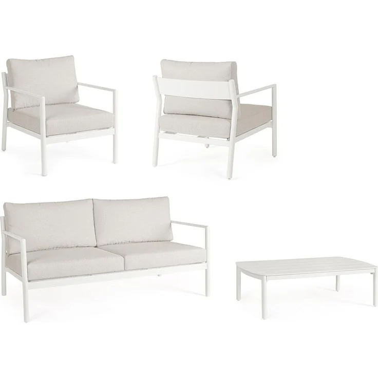 4er Garten-Set Risuri - Aluminium Off-White & Polyester-Stoff Grau – Bild 2
