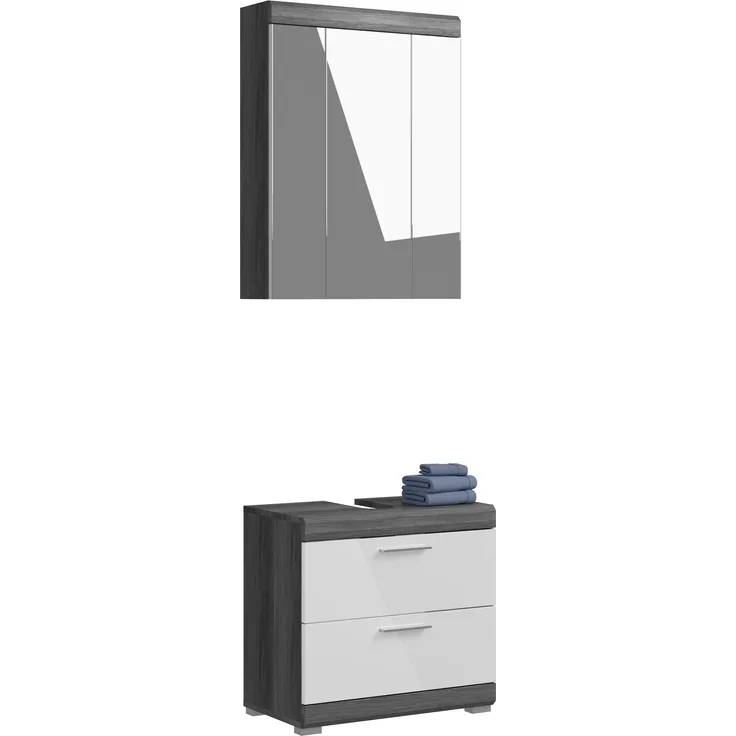Badezimmer-Set >Sandusky< in rauchsilber/weiß hochglanz - 60x191x34cm (BxHxT)