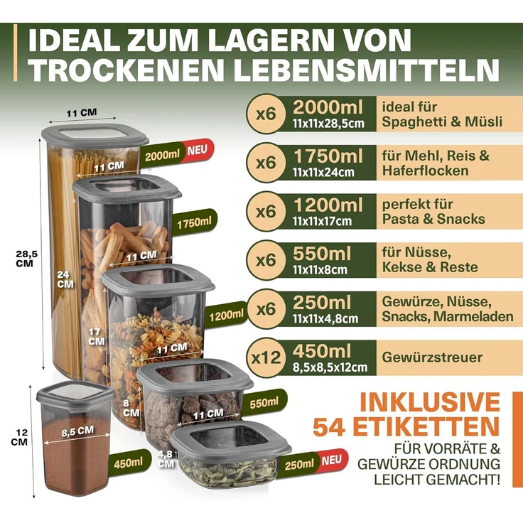 Viwares Vorratsdosen mit Deckel Luftdicht, 42er Vorratsbehälter Set BPA-Frei, Vorratsdose zur Müsli Mehl Aufbewahrung Küche, Praktische Organizer Küche, Frischhaltedosen für Lebensmittelaufbewahrung – Bild 2