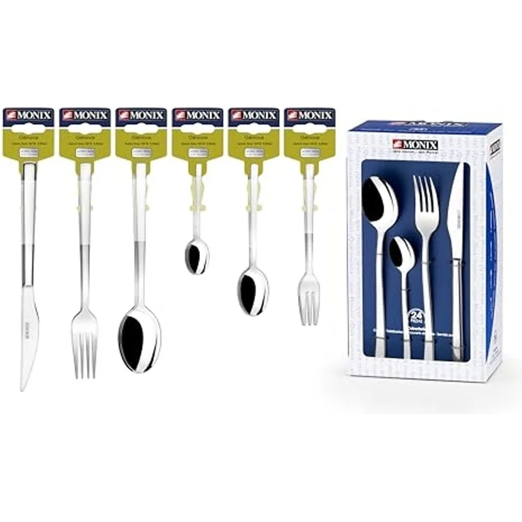 Monix Génova Besteck-Set, 24-teilig, hochglanzpolierter Edelstahl, 18-10, mit Steakmesser, modernes Design, 2,5 mm dick – Bild 6
