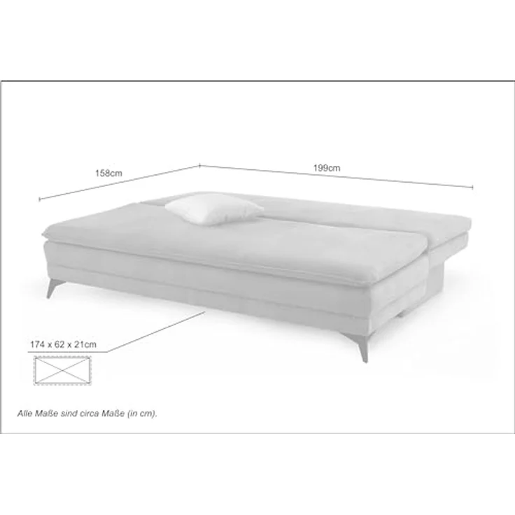 Dauer-Schlafsofa 202 cm Couch mit Topper Bettkasten Wellenunterfederung in Braun – Bild 3