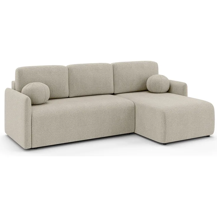 MEBLINI Schlafcouch mit Bettkasten – VESPER – 215x147x94cm – Rechts - Beige Boucle - Kleines Ecksofa mit Schlaffunktion - Sofa mit Relaxfunktion und Kissen - Kleine Couch L-Form – Eckcouch