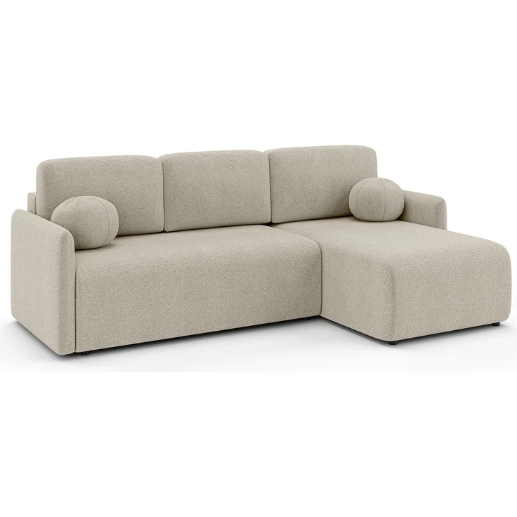 MEBLINI Schlafcouch mit Bettkasten – VESPER – 215x147x94cm – Rechts - Beige Boucle - Kleines Ecksofa mit Schlaffunktion - Sofa mit Relaxfunktion und Kissen - Kleine Couch L-Form – Eckcouch – Bild 1